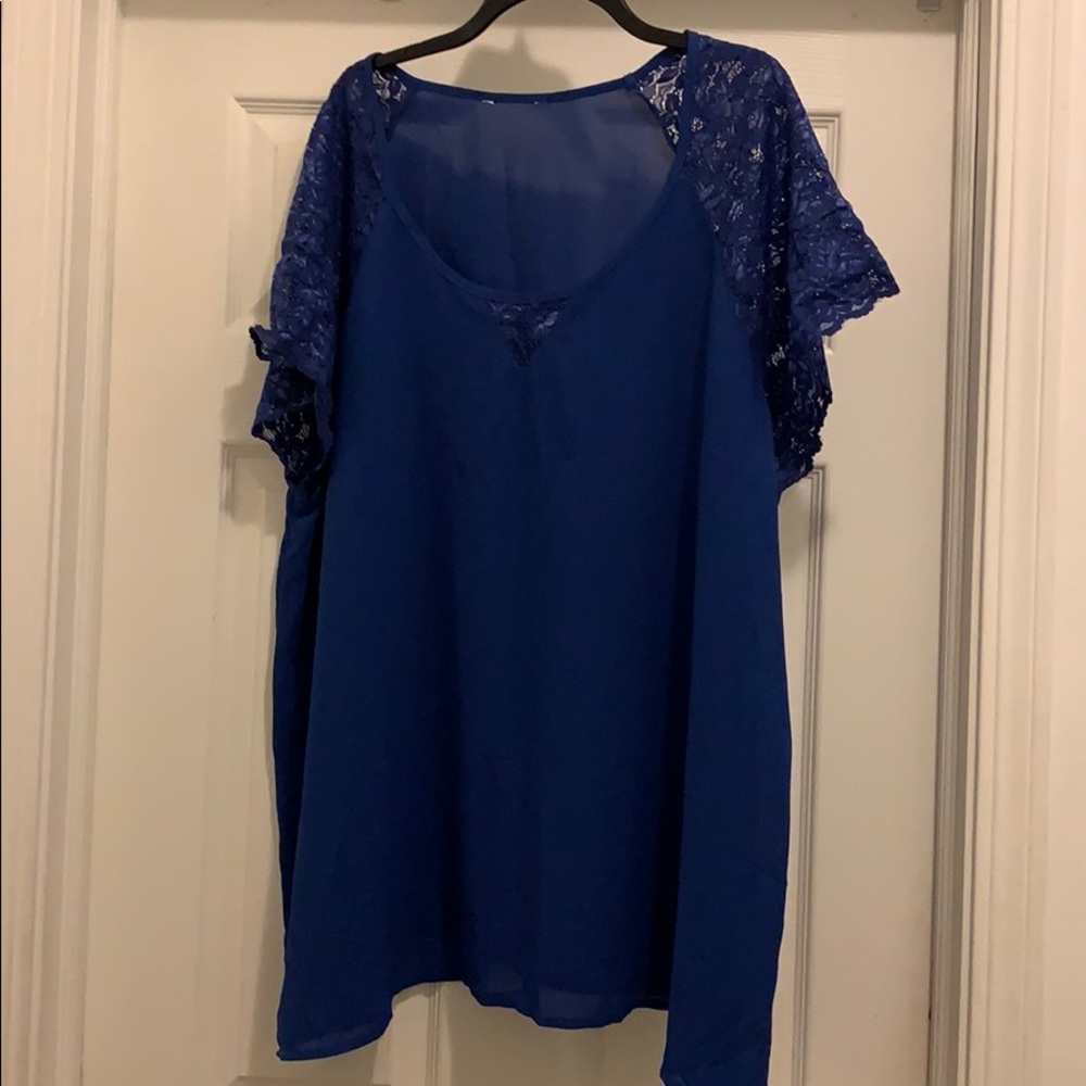 Lovesick Royal Blue Blouse w/lace sleeve detail